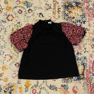 Entro Black Blouse with Pink Patterned Sleeves